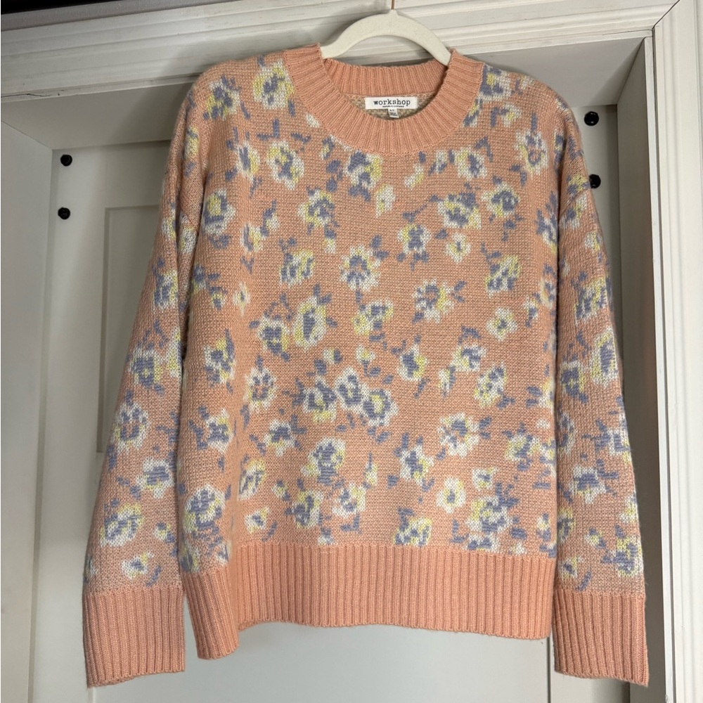 Workshop Republic Clothing Peach Floral Crewneck Sweater